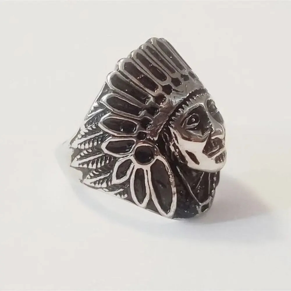316L stainless‎ steel silver Indian skull biker gothic ring size 10